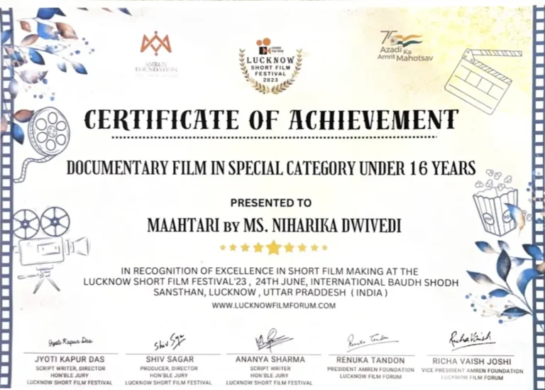 Certificate of Achievement Maahtari Documentary FICCI Film Festival