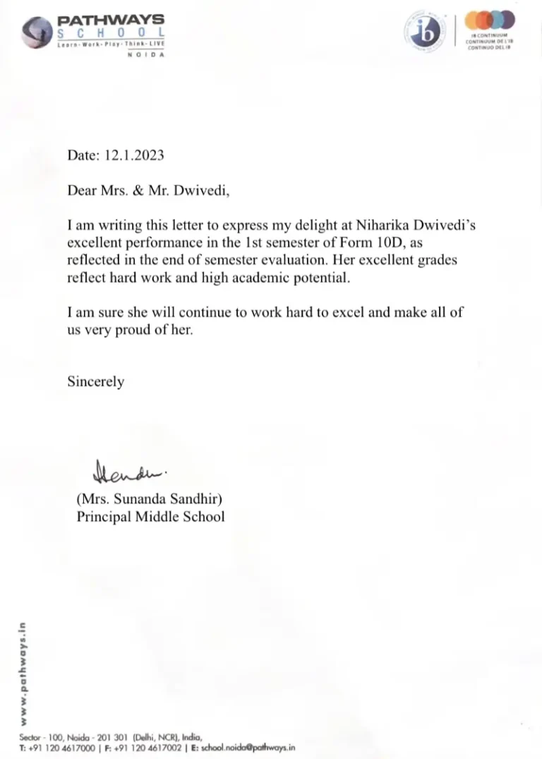 Letter of Excellence Grade 10