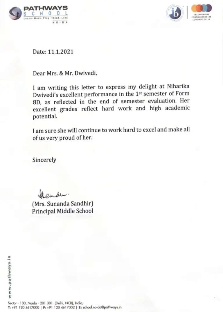 Letter of Excellence Grade 8