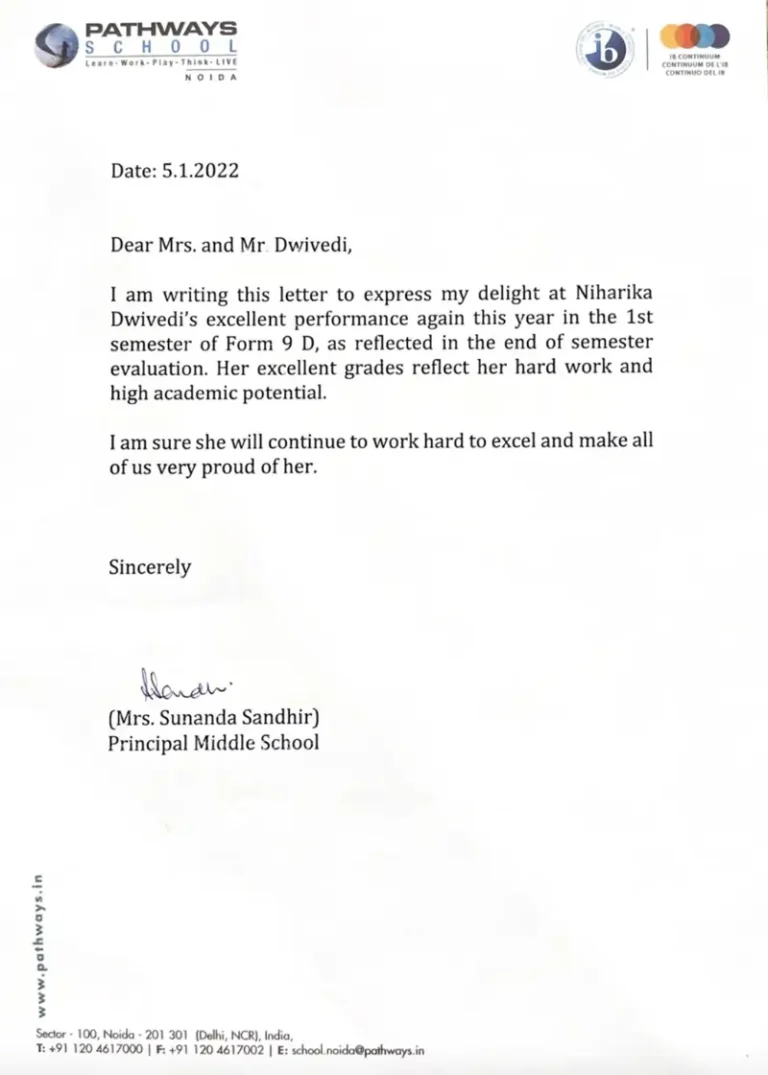 Letter of Excellence Grade 9